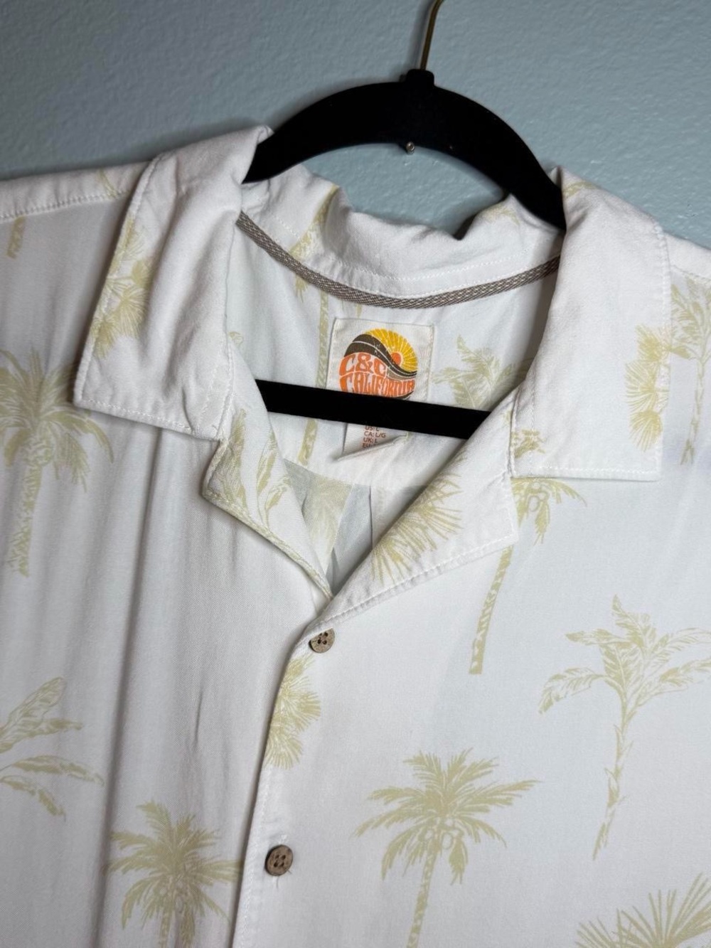 C&C California White Palm Tree Print Casual Button-Down Shirt